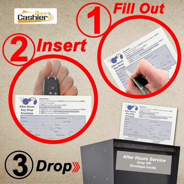 Alt view image 3 of 4 - 2000 Cashier Depot - After Hours Key Drop Envelopes AH69W, 6" x 9", White 28lb Paper, Open End with Peel & Seal Night Drop Service Envelopes for Auto Repair Shops, Garages & Car Dealers, 2000 Count