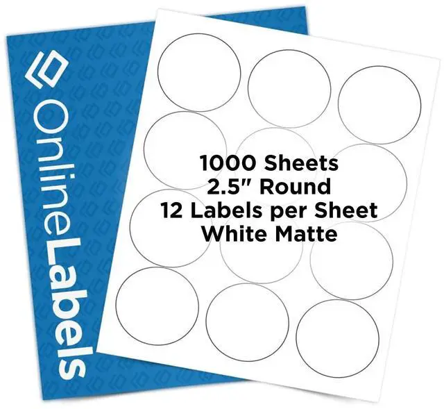 Main image of 2.5" Round White Matte Labels - Permanent - for Candle/Jar Lids, Product & Favor Labels - 12,000 Circle Stickers (1,000 Sheets) - OL350WX - Compatible with Inkjet & Laser Printers - OnlineLabels