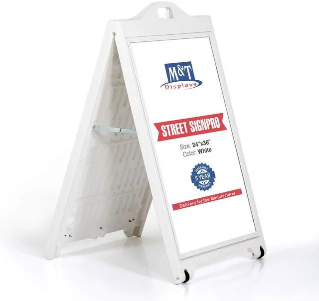 Main image of Street SignPro with Lens Protective Cover, 24x36 Inch Poster White Double Sided Sandwich Board Folding A-Frame Sidewalk Curb Sign Portable Advertising Display for Restaurant Cafe