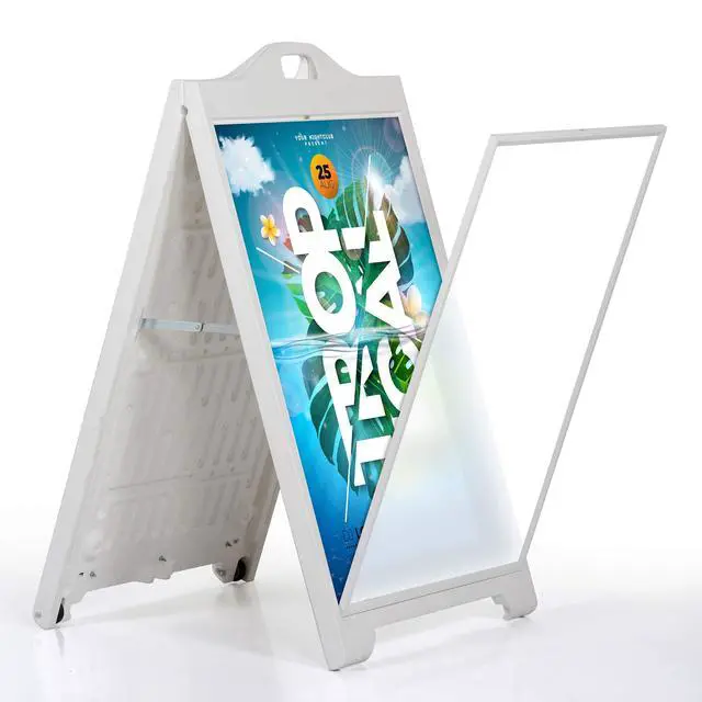 Alt view image 2 of 7 - Street SignPro with Lens Protective Cover, 24x36 Inch Poster White Double Sided Sandwich Board Folding A-Frame Sidewalk Curb Sign Portable Advertising Display for Restaurant Cafe