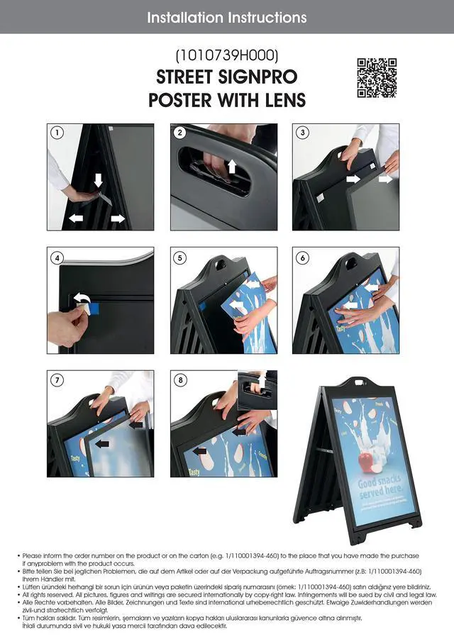 Alt view image 5 of 7 - Street SignPro with Lens Protective Cover, 24x36 Inch Poster White Double Sided Sandwich Board Folding A-Frame Sidewalk Curb Sign Portable Advertising Display for Restaurant Cafe