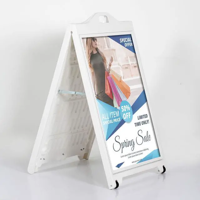 Alt view image 3 of 7 - Street SignPro with Lens Protective Cover, 24x36 Inch Poster White Double Sided Sandwich Board Folding A-Frame Sidewalk Curb Sign Portable Advertising Display for Restaurant Cafe