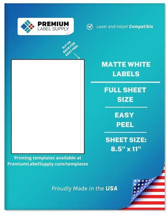Main image of White Sticker Full Sheet Shipping Labels 8.5" x 11" Laser/Inkjet Compatible (1 per Sheet), 500 Sheets - Letter Size