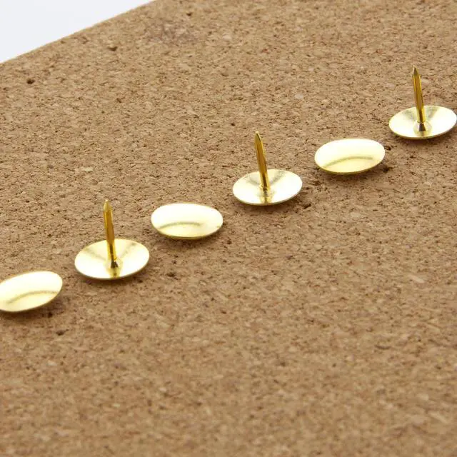 Alt view image 5 of 7 - Thumb Tacks, Brass Gold, 200 Ct, 144-Case | sharp steel points that hold notes, photos, reminders on cork and bulletin boards