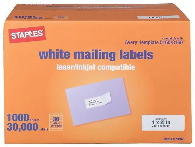 Main image of Laser & Inkjet Address Labels, 1" x 25/8", White, 30 Labels per Sheet, Printable Mailing Labels for Home & Office