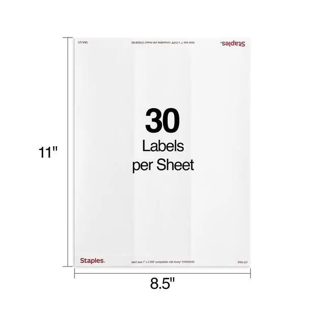 Alt view image 2 of 4 - Laser & Inkjet Address Labels, 1" x 25/8", White, 30 Labels per Sheet, Printable Mailing Labels for Home & Office