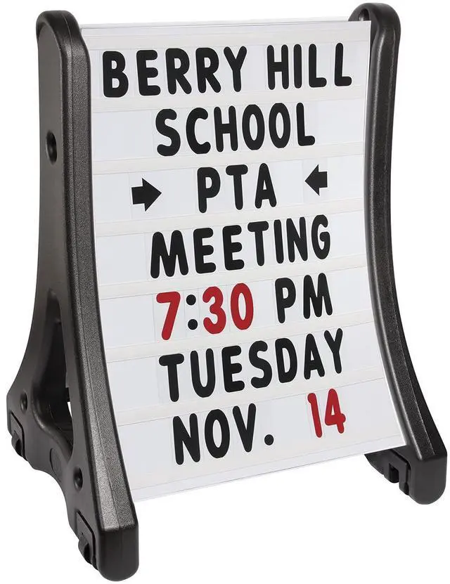 Main image of 24"x36" Changeable Message Board Sidewalk Sign, Standard Portable A-Frame Sign & Letter Kit for Outdoor, Business, Large Black Standing Frame with Wheels, USA-Made
