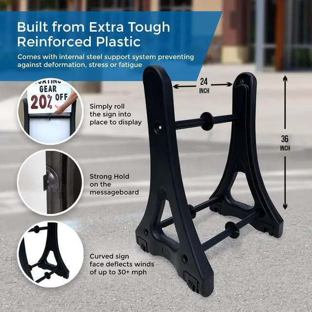 Alt view image 5 of 7 - 24"x36" Changeable Message Board Sidewalk Sign, Standard Portable A-Frame Sign & Letter Kit for Outdoor, Business, Large Black Standing Frame with Wheels, USA-Made