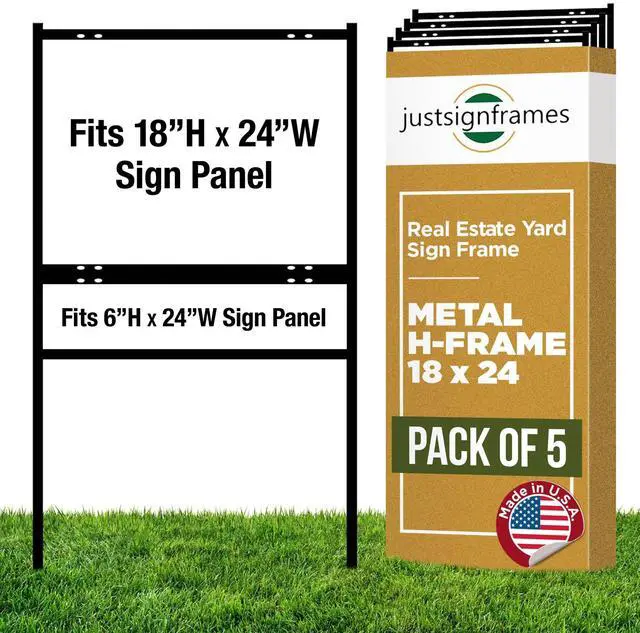 Main image of Generic Real Estate Yard Sign Metal H-Frame, 18 x 24 Slide-in with Rider, Black (Pack of 5), (C-289)