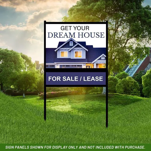 Alt view image 6 of 6 - Generic Real Estate Yard Sign Metal H-Frame, 18 x 24 Slide-in with Rider, Black (Pack of 5), (C-289)