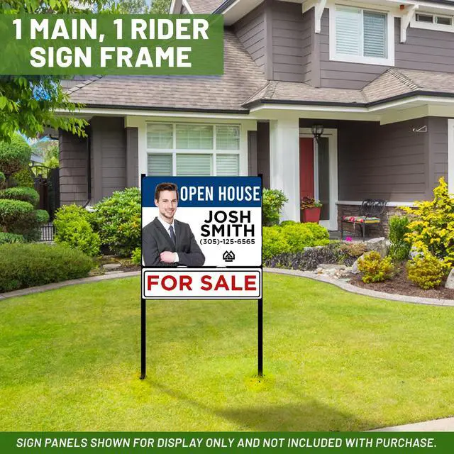 Alt view image 5 of 6 - Generic Real Estate Yard Sign Metal H-Frame, 18 x 24 Slide-in with Rider, Black (Pack of 5), (C-289)