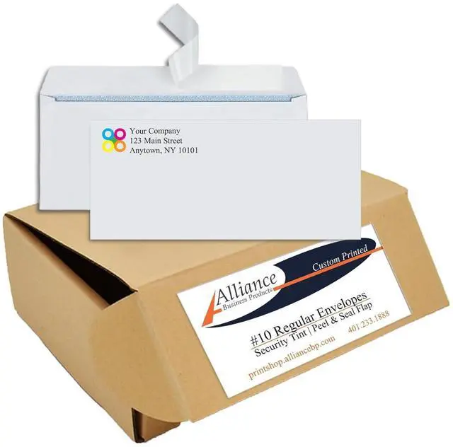 Main image of 2500 Envelopes #10 Custom Printed Regular Self-Seal Security Envelopes, Text and Logo Customization, Size 4 1/8 x 9 1/2 Inches, White, 24lb