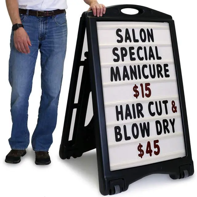 Main image of 24"x36" Changeable Message Sign Board Sidewalk Sign, Standard Portable BigBoss & Letter Kit for Outdoor, Business, Large Black Standing Frame with Wheels, USA-Made