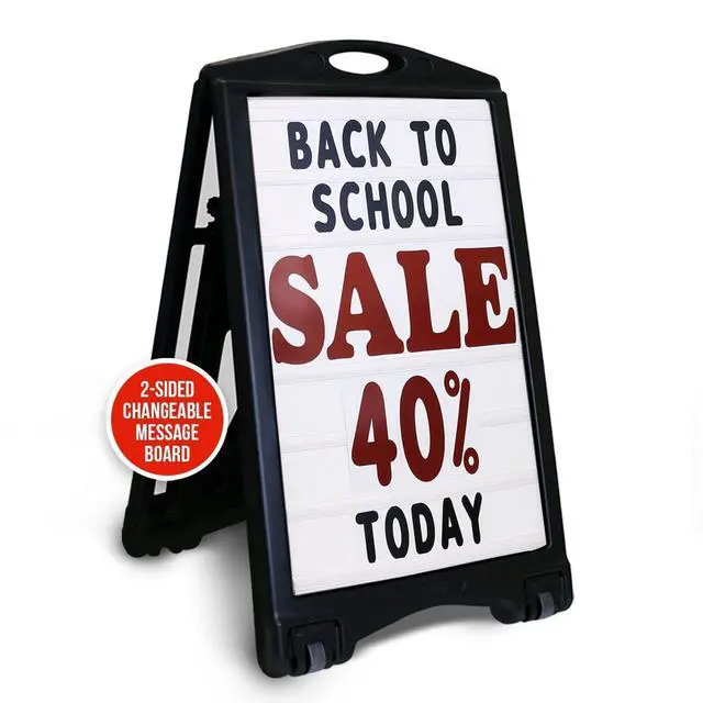 Alt view image 7 of 7 - 24"x36" Changeable Message Sign Board Sidewalk Sign, Standard Portable BigBoss & Letter Kit for Outdoor, Business, Large Black Standing Frame with Wheels, USA-Made