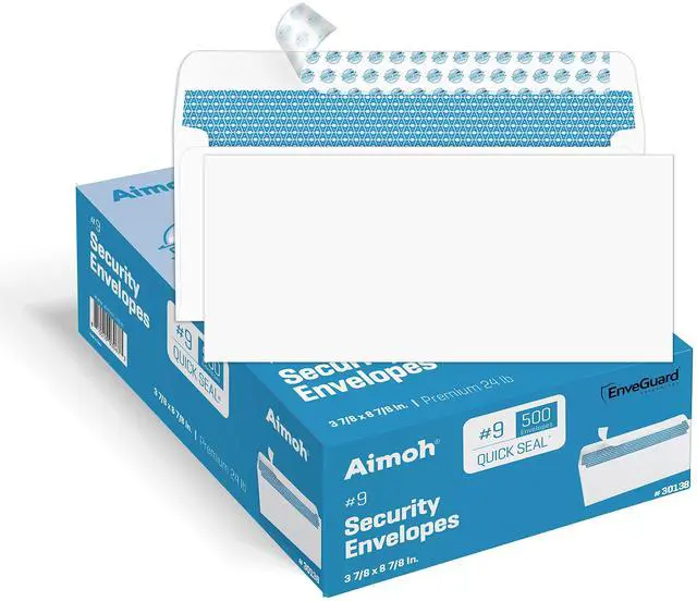 Main image of #9 Security Self-Seal Envelopes, Premium Security Tint Pattern, Ultra Strong Quick-Seal Closure - No Window, EnveGuard, Size 3-7/8 x 8-7/8 Inches - White - 24 LB - (30138-CS)