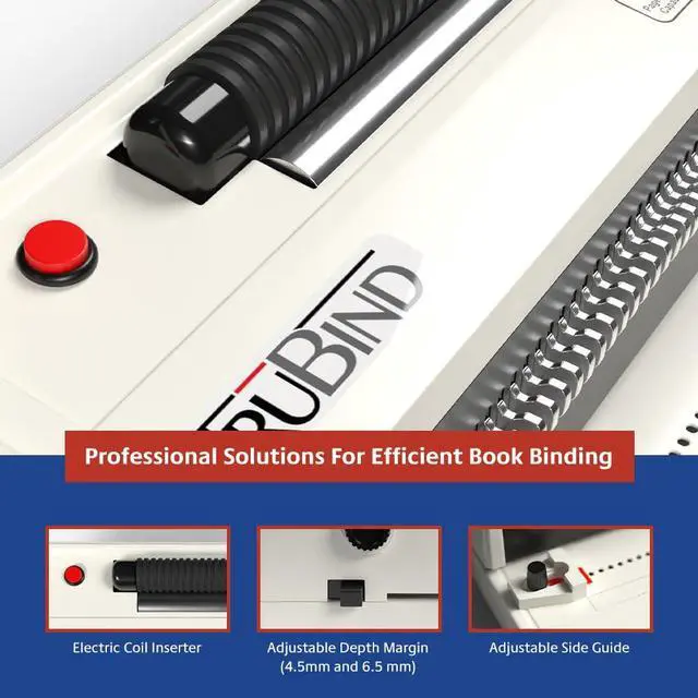Alt view image 4 of 7 - Coil Binding Machine with Electric Coil Inserter and Adjustable Side Margin | 20 Sheet Punch Capacity | Bind up to 440 Sheets | 46 Fully Disengageable Dies | 4:1 Pitch