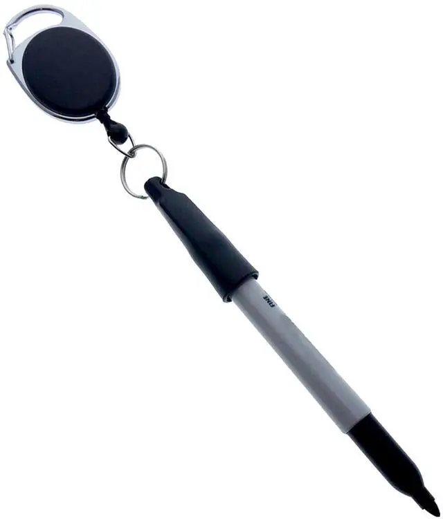 Main image of Bulk 25 Pack - Retractable Pen Reel for Thick Markers & Carpenter Pencils - Carabiner Clip for Apron, Belt Loop or Bag Strap - Great Gift for Baristas (Black)