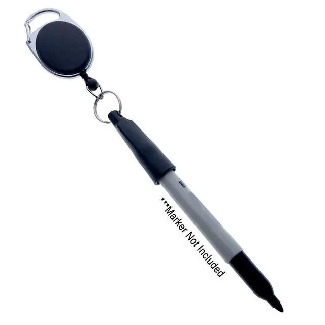Alt view image 4 of 7 - Bulk 25 Pack - Retractable Pen Reel for Thick Markers & Carpenter Pencils - Carabiner Clip for Apron, Belt Loop or Bag Strap - Great Gift for Baristas (Black)