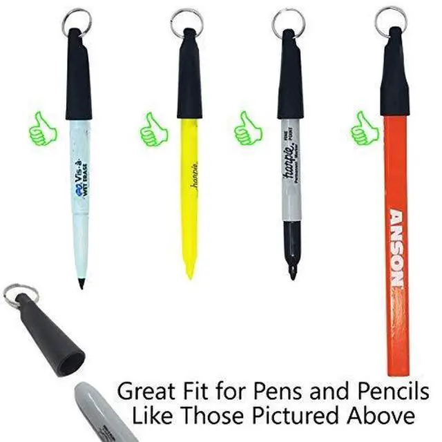 Alt view image 5 of 7 - Bulk 25 Pack - Retractable Pen Reel for Thick Markers & Carpenter Pencils - Carabiner Clip for Apron, Belt Loop or Bag Strap - Great Gift for Baristas (Black)