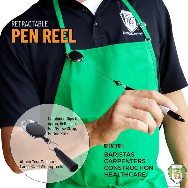 Alt view image 3 of 7 - Bulk 25 Pack - Retractable Pen Reel for Thick Markers & Carpenter Pencils - Carabiner Clip for Apron, Belt Loop or Bag Strap - Great Gift for Baristas (Black)
