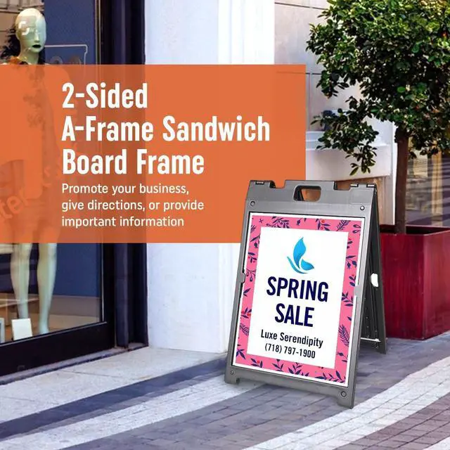 Alt view image 2 of 7 - (Pack of 4) Two-Sided BabyBoss Sidewalk Sign Frame with Slide-In Feature/A-Frame Sandwich Board for 24 x 18 inch Signs, Plastic, Black, Made in USA