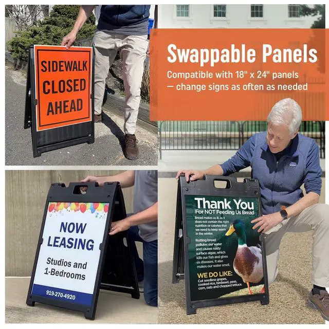 Alt view image 4 of 7 - (Pack of 4) Two-Sided BabyBoss Sidewalk Sign Frame with Slide-In Feature/A-Frame Sandwich Board for 24 x 18 inch Signs, Plastic, Black, Made in USA