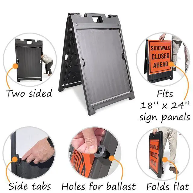 Alt view image 7 of 7 - (Pack of 4) Two-Sided BabyBoss Sidewalk Sign Frame with Slide-In Feature/A-Frame Sandwich Board for 24 x 18 inch Signs, Plastic, Black, Made in USA