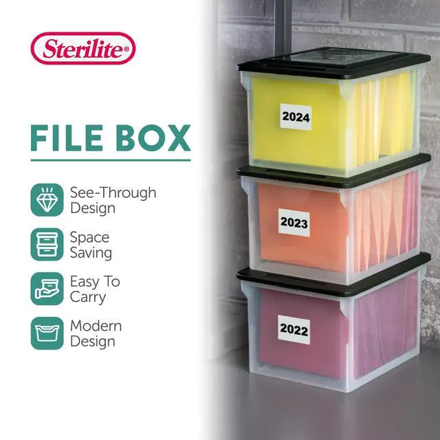 Alt view image 3 of 7 - 8-Pack File Box, Clear Storage Tote with Black Lid for Letter & Legal Hanging Folders - Stackable Plastic Document and Paper Organizer for Home, Office, and Dorm Organization