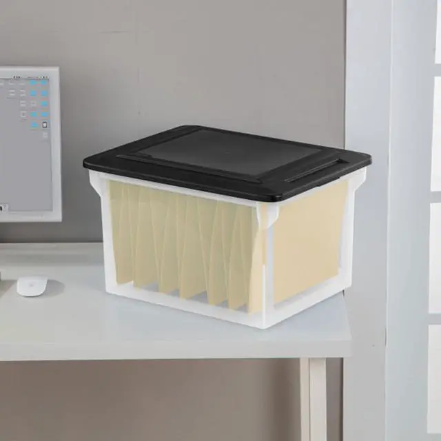 Alt view image 4 of 7 - 8-Pack File Box, Clear Storage Tote with Black Lid for Letter & Legal Hanging Folders - Stackable Plastic Document and Paper Organizer for Home, Office, and Dorm Organization