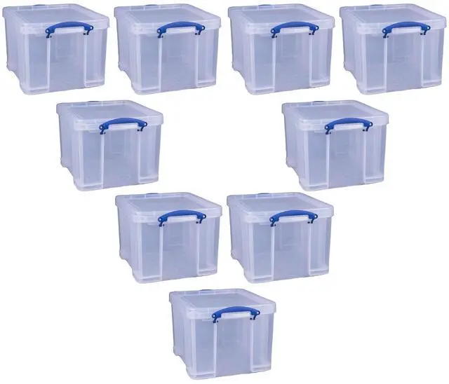 Main image of 32 Liters Storage Bin Container with Snap Lid and Clip Lock Handles for Lidded Home and Office Storage Organization, 9 Pack