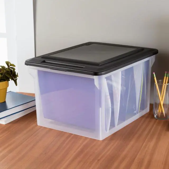 Alt view image 7 of 7 - 8-Pack File Box, Clear Storage Tote with Black Lid for Letter & Legal Hanging Folders - Stackable Plastic Document and Paper Organizer for Home, Office, and Dorm Organization