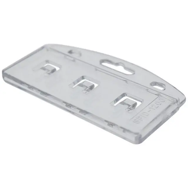 Alt view image 3 of 5 - 100 Pack - Vertical Half Card Badge Holder for Smart Cards (CHIP INSERT) PIV Common Access and Credit Cards - Crystal Clear Hard Polycarbonate Plastic - Heavy Duty Grippers Clamp Tight