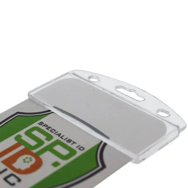 Alt view image 4 of 5 - 100 Pack - Vertical Half Card Badge Holder for Smart Cards (CHIP INSERT) PIV Common Access and Credit Cards - Crystal Clear Hard Polycarbonate Plastic - Heavy Duty Grippers Clamp Tight