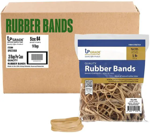 Main image of Upgrade Office Supply UPG22464CS Rubber Bands, Size #64 (3-1/2 in x 1/4 in), 320 Bands, 1 lb Bag, 20 Pack Case, USA