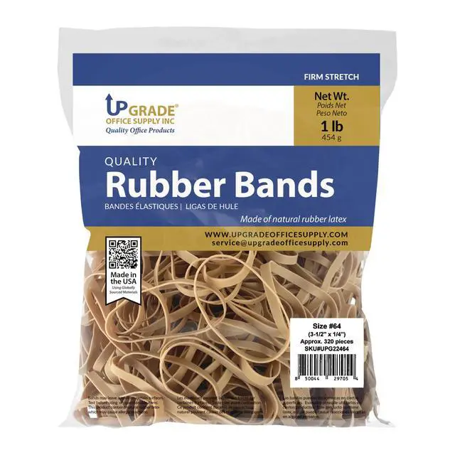 Alt view image 3 of 7 - Upgrade Office Supply UPG22464CS Rubber Bands, Size #64 (3-1/2 in x 1/4 in), 320 Bands, 1 lb Bag, 20 Pack Case, USA