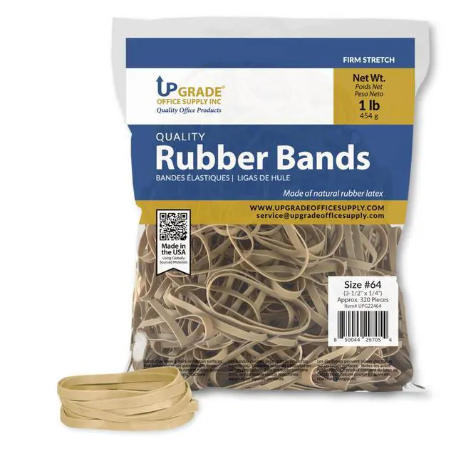 Alt view image 2 of 7 - Upgrade Office Supply UPG22464CS Rubber Bands, Size #64 (3-1/2 in x 1/4 in), 320 Bands, 1 lb Bag, 20 Pack Case, USA