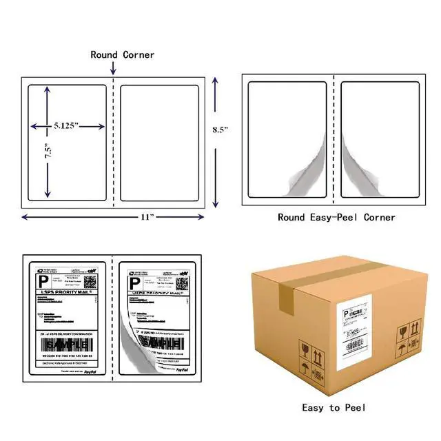 Alt view image 4 of 4 - Shipping Labels with Round Corner, 8.5 x 5.5 Inches Half Sheet Self Adhesive Shipping Address Labels for Laser and Inkjet Printer (8000 Labels)