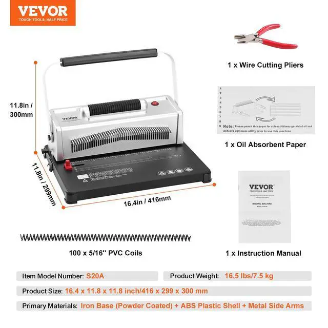 Alt view image 7 of 7 - Coil Spiral Binding Machine, Manual Book Maker with Electric Binding, 46-Holes Binding 500 Sheets Punch Binder, with 100pcs 5/16'' Coil Binding Spines, for Letter Size, A4, A5