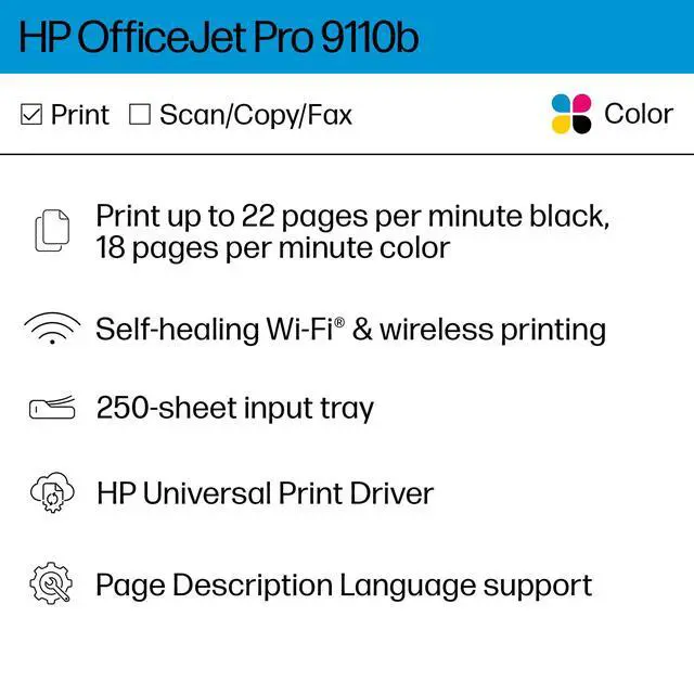 Alt view image 2 of 7 - Officejet Pro 9110b Desktop Wireless Inkjet Printer - Color
