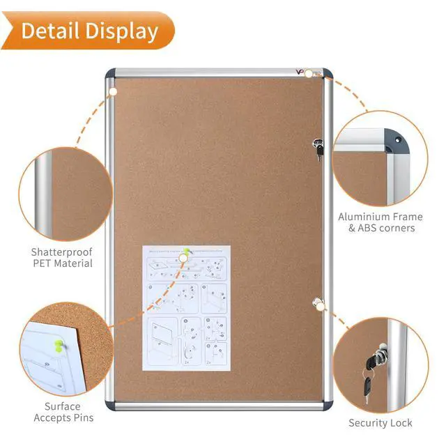 Alt view image 4 of 7 - Tamperproof Lockable Cork Noticeboard Class 1 Aluminium Framed 48x36 Inches, Pack of 2
