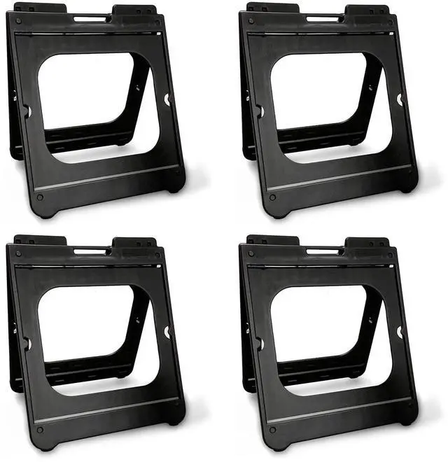 Main image of (Pack of 4 Two-Sided JuniorBoss Sidewalk Sign Frame with Ballast Ports/A-Frame Sandwich Board for 24 x 24 inch Signs, Plastic, Black, Made in USA