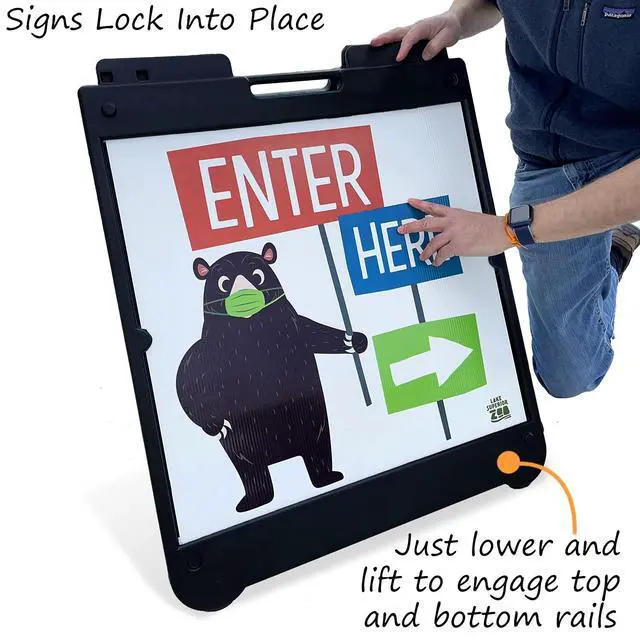 Alt view image 4 of 5 - (Pack of 4 Two-Sided JuniorBoss Sidewalk Sign Frame with Ballast Ports/A-Frame Sandwich Board for 24 x 24 inch Signs, Plastic, Black, Made in USA