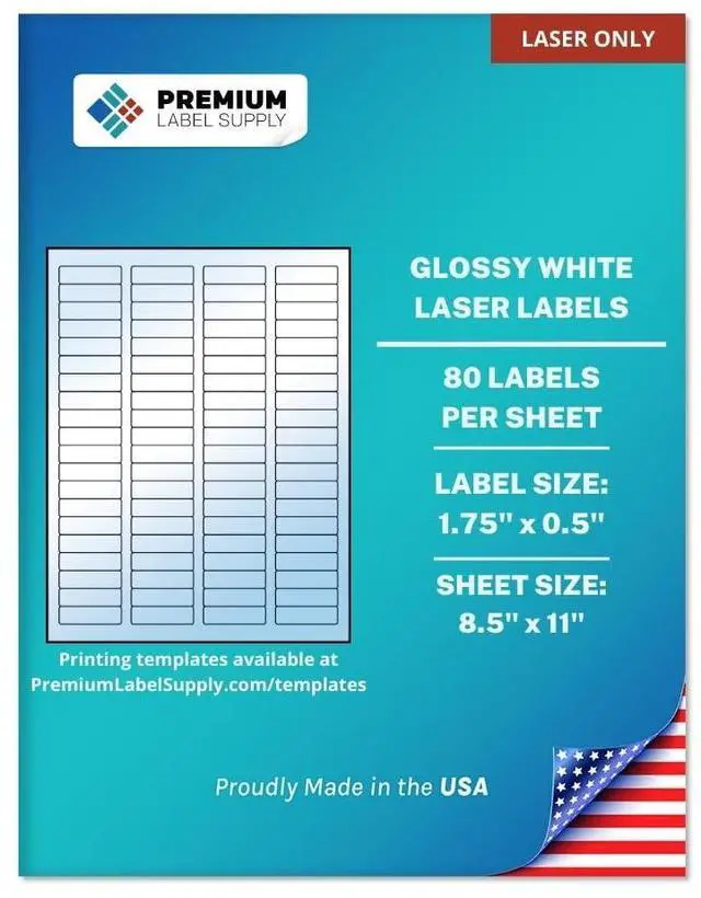 Main image of Glossy White Sticker Return Address Labels 1.75" x 0.5" (80 per Sheet) (Glossy White for Laser Only, 40,000 Labels)