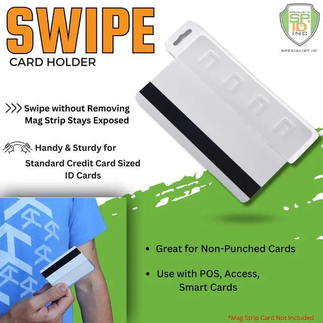 Alt view image 2 of 6 - Bulk 100 Pack - Rigid Vertical Half Card Swipe Badge Holder - Hard Plastic Clear Leaves Mag Stripe Exposed for Easy Swiping Access to Magnetic Strips on POS ID's & Credit Cards by