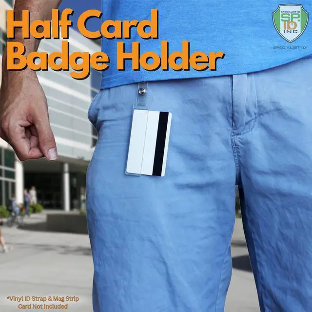 Alt view image 3 of 6 - Bulk 100 Pack - Rigid Vertical Half Card Swipe Badge Holder - Hard Plastic Clear Leaves Mag Stripe Exposed for Easy Swiping Access to Magnetic Strips on POS ID's & Credit Cards by