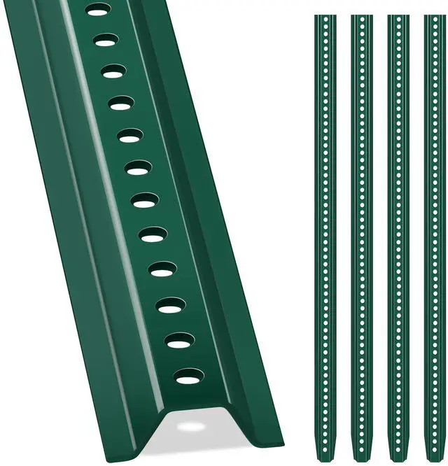 Main image of U Channel Sign Post, 8 Ft. Green Baked Enamel Steel, 1.1 lbs per Foot, Medium Weight with Pre Drilled Holes for Easy Mounting, Heavy Duty Metal Sign Mounting Pole (Pack of 4)