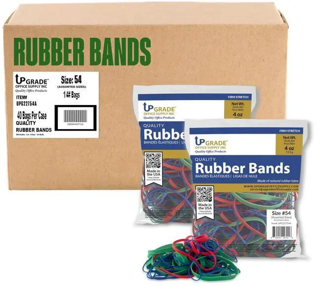 Main image of Upgrade Office Supply Rubber Bands, Size 54, Assorted Sizes and Colors, 40 Pack Case, USA