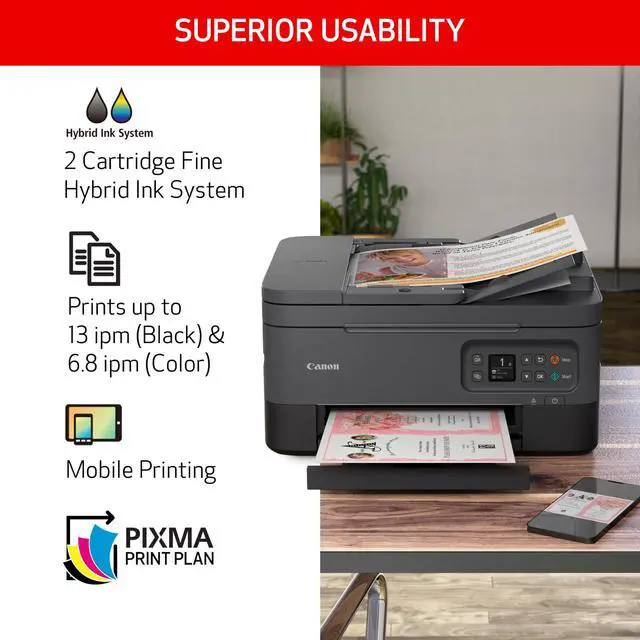 Alt view image 4 of 7 - PIXMA TR7020a All-in-One Wireless Color Inkjet Printer, with Duplex Printing, Mobile Printing, and Auto Document Feeder, Black, Works with Alexa