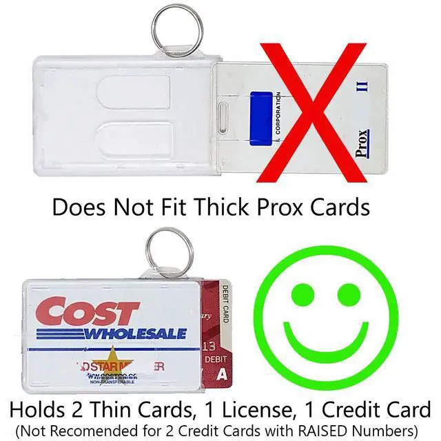 Alt view image 4 of 7 - Bulk 50 Pack Heavy Duty Fuel ID Badge Holders - Holds Two Cards - Clear Rigid Plastic ID Holder Keychain - Attach Keys & Protect License & Credit Card