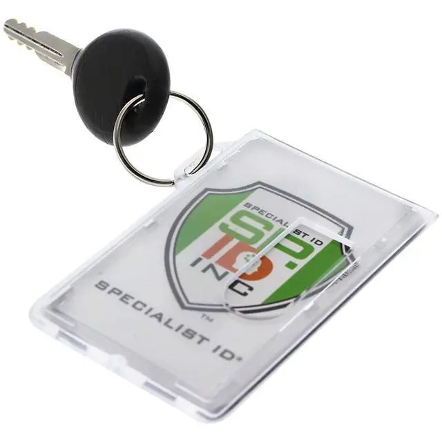 Alt view image 3 of 7 - Bulk 50 Pack Heavy Duty Fuel ID Badge Holders - Holds Two Cards - Clear Rigid Plastic ID Holder Keychain - Attach Keys & Protect License & Credit Card